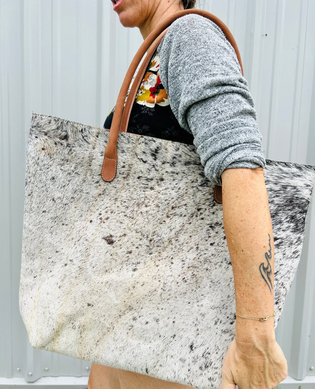 Cowhide Tote / Handbag - Black and White Patchwork - Hides & Leathers - Hair On Cow