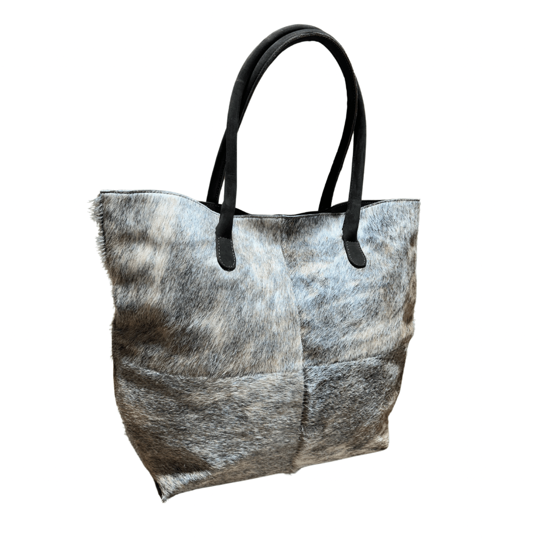 Cowhide Tote / Handbag - Gray Patchwork 4 piece - Hides & Leathers - Hair On Cow