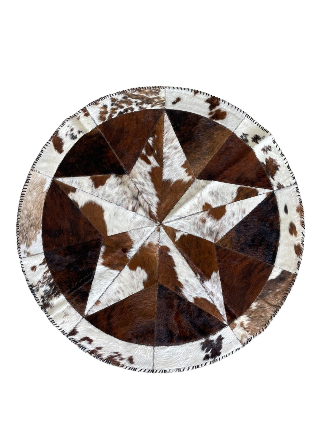 Cowhide Tricolor Round Area Rug - Star Patchwork Rug Brown & White - Hides & Leathers - 