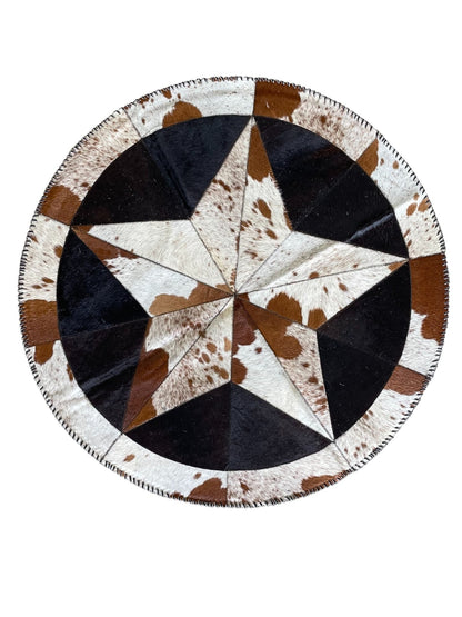Cowhide Tricolor Round Area Rug - Star Patchwork Rug White & Black - Hides & Leathers - 