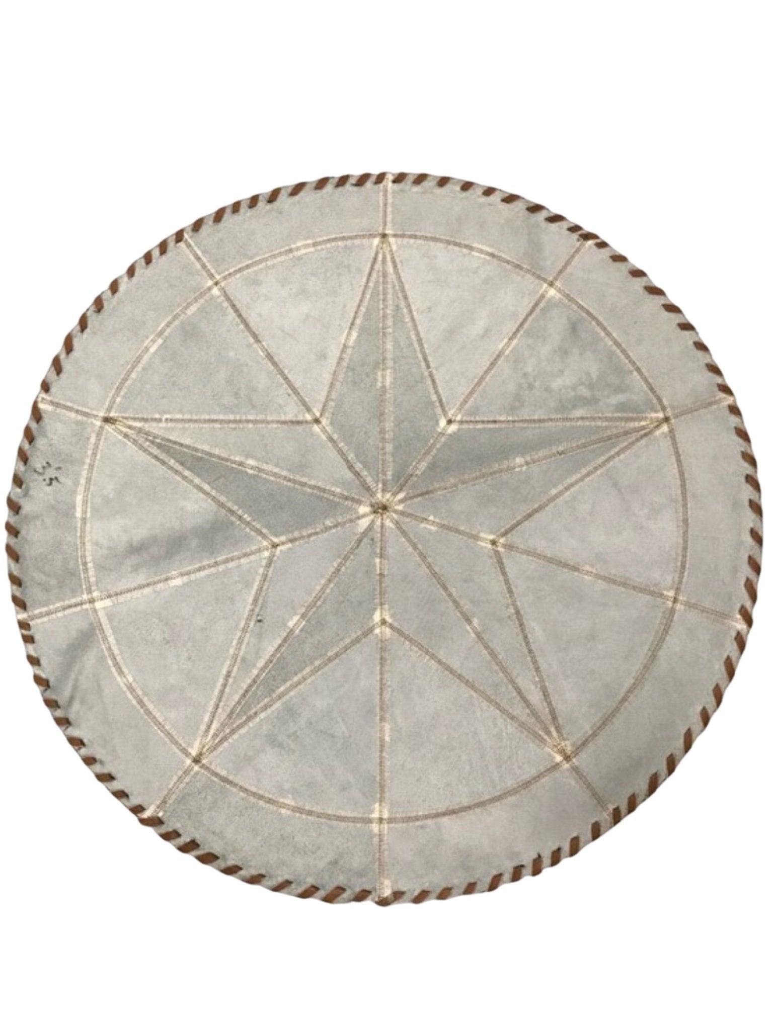 Cowhide Tricolor Round Area Rug - Star Patchwork Rug White & Black - Hides & Leathers - 