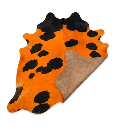 Brazilian Cowhide Rug | Orange & Black Dyed Hair-On 7.5 x 6.5 Ft