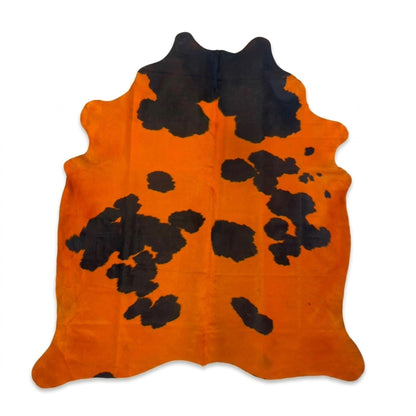 Brazilian Cowhide Rug | Orange & Black Dyed Hair-On 7.5 x 6.5 Ft