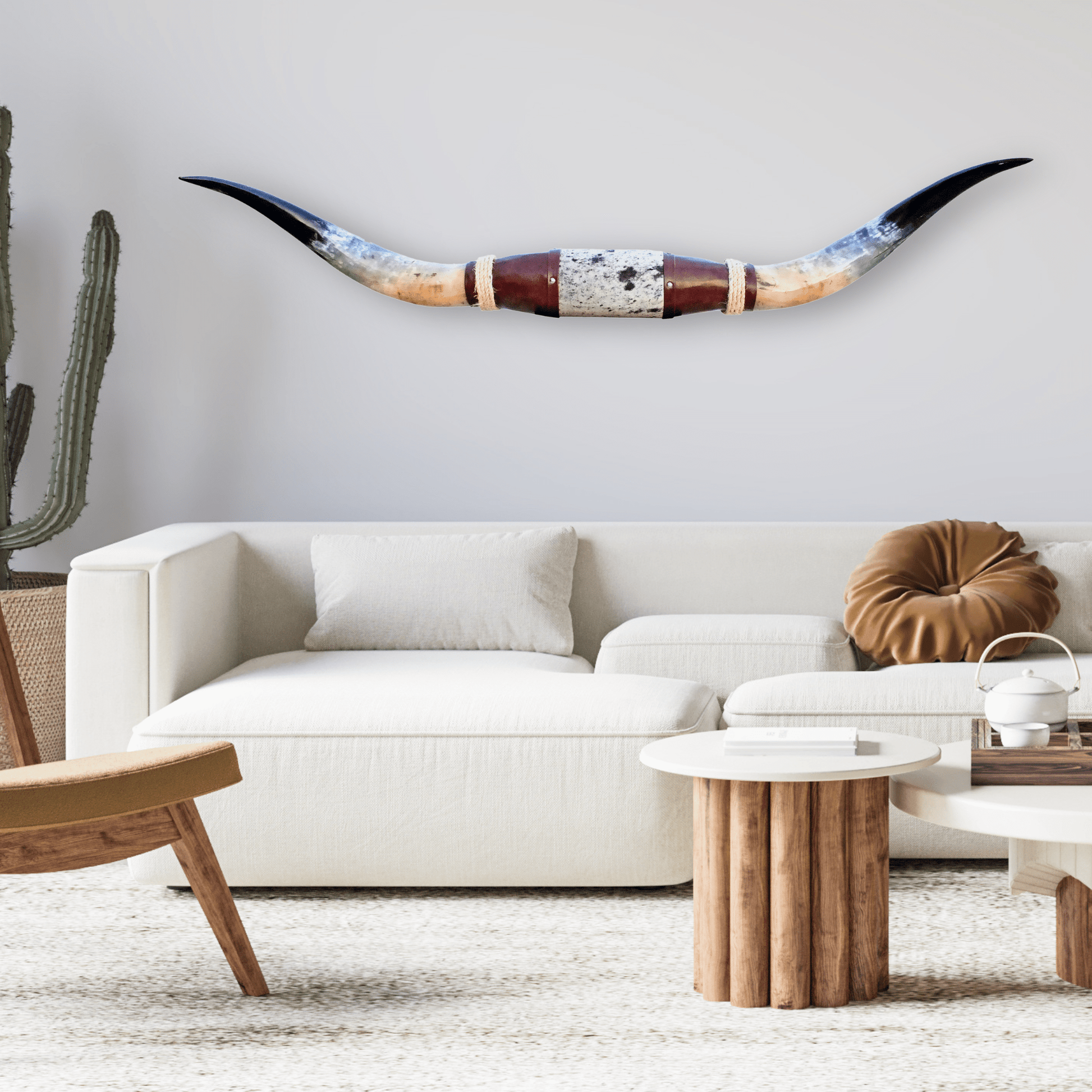 Genuine Mounted Polished Steer Horns - 5' Long - Hides & Leathers - accessories