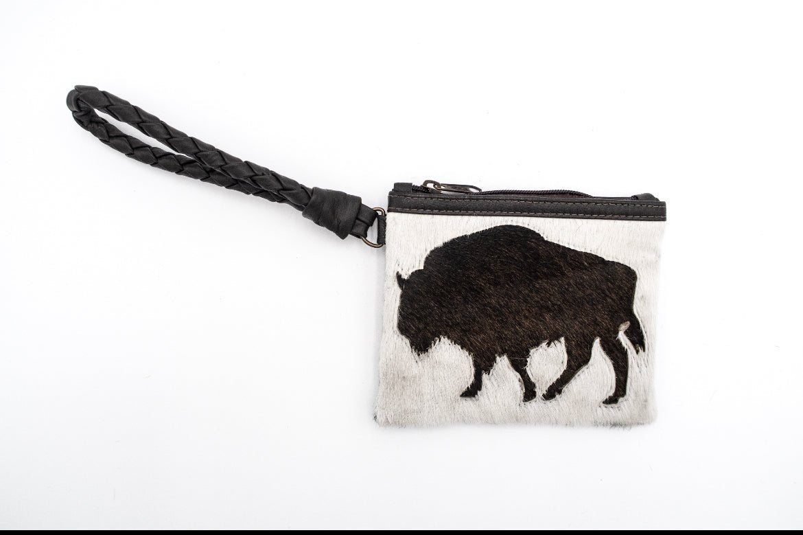 Handcrafted Cowhide Mini Wrist Purse - Buffalo Design - Hides & Leathers - 