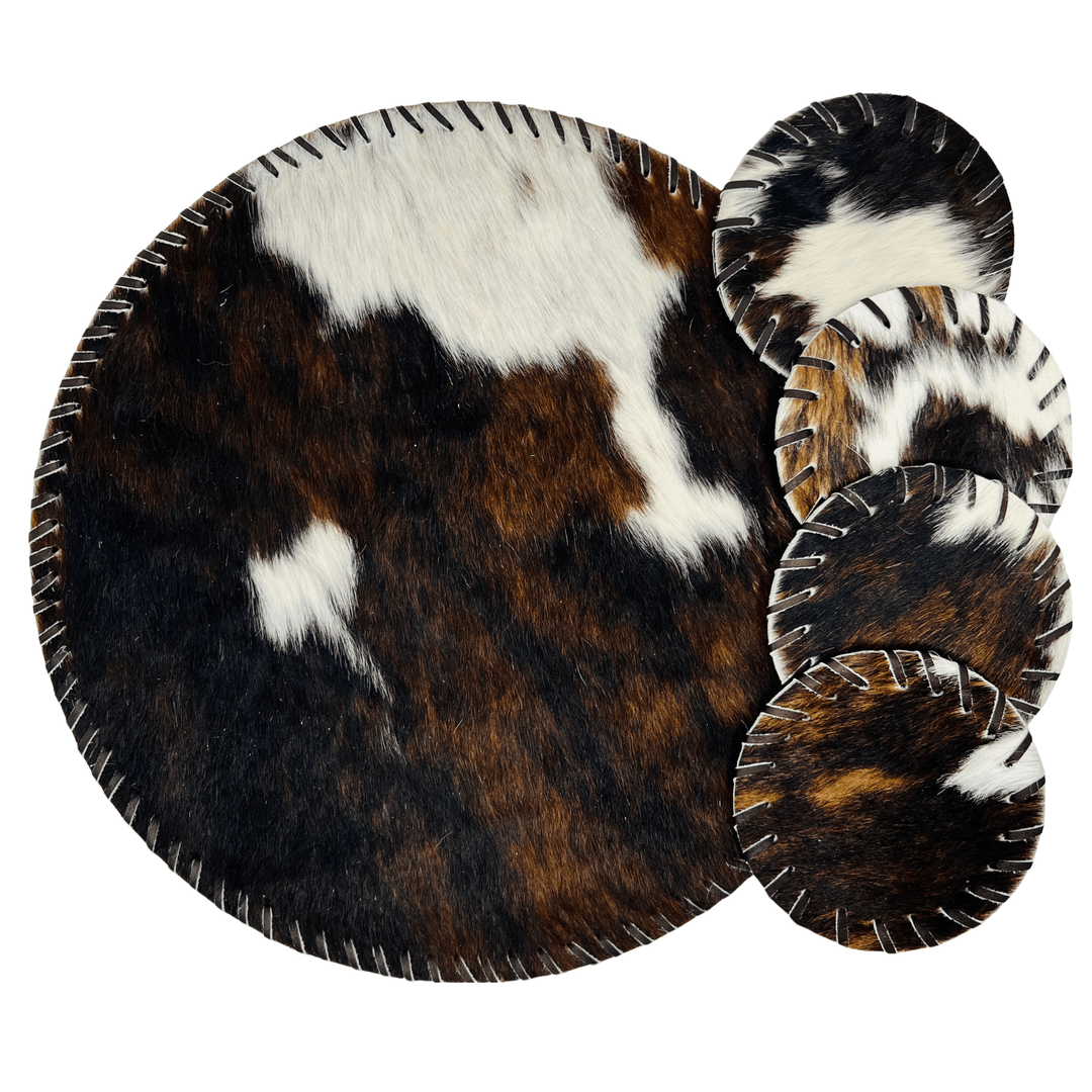 Handmade Cowhide Placemats and Coasters Bundle - Circle - Hides & Leathers - 