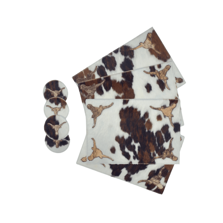 Handmade Cowhide Placemats and Coasters Bundle - Tricolor - Hides & Leathers - 