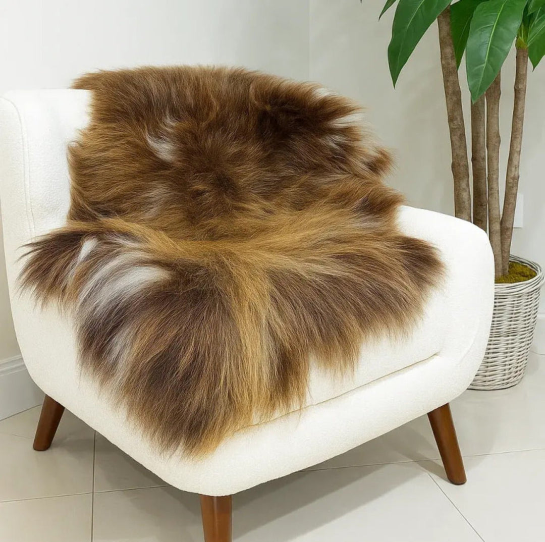 Norwegian Viking Heritage Sheepskin Throw | Solid Brown Long Wool – 4' X 2.5' Feet - Hides & Leathers - Sheep / Lamb