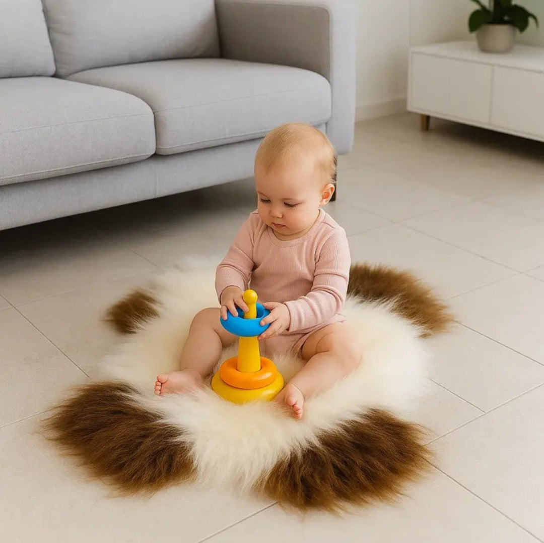 Norwegian Viking Heritage Sheepskin Throw | Spotted Brown & White Long Wool – 4' X 2.5' Feet - Hides & Leathers - Sheep / Lamb