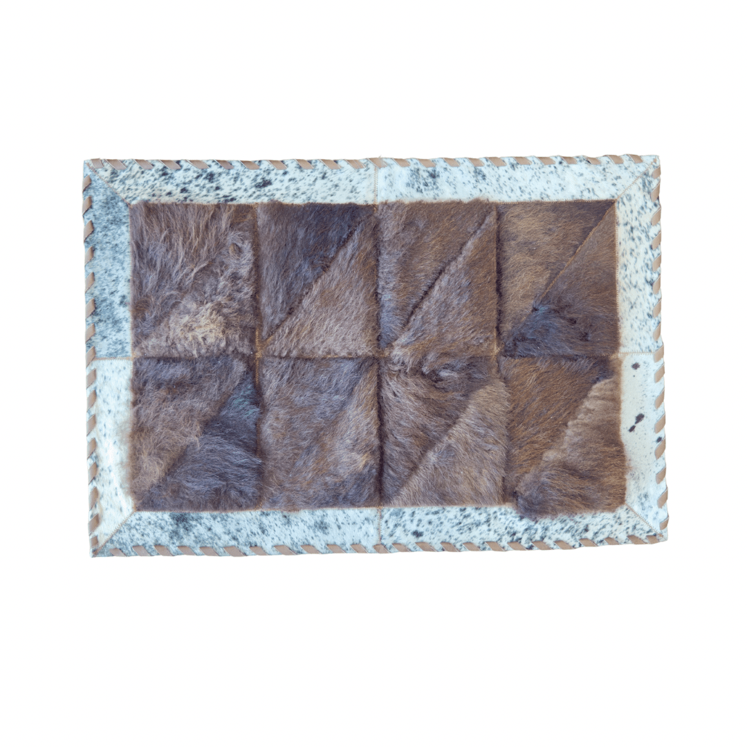 Rectangle Patchwork Area Rug - Bison Center 2x3’ - Hides & Leathers - Cowhide Rugs