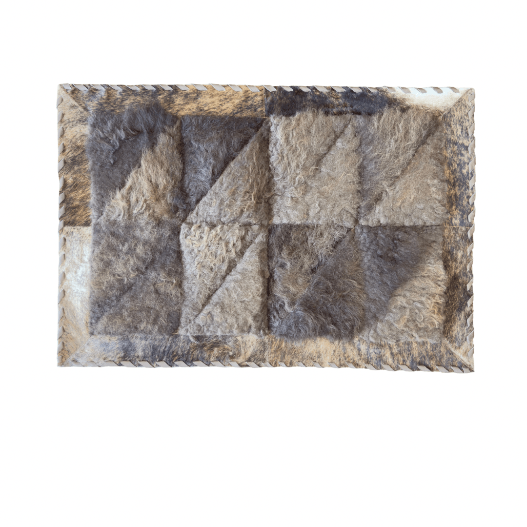 Rectangle Patchwork Area Rug - Bison Center 2x3’ - Hides & Leathers - Cowhide Rugs
