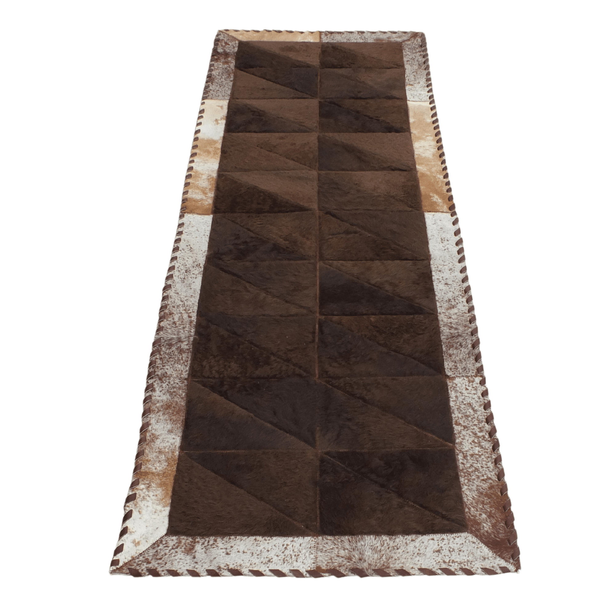 Rectangle Patchwork Area Rug - Bison Center 2'x6' - Hides & Leathers - Bison Rugs
