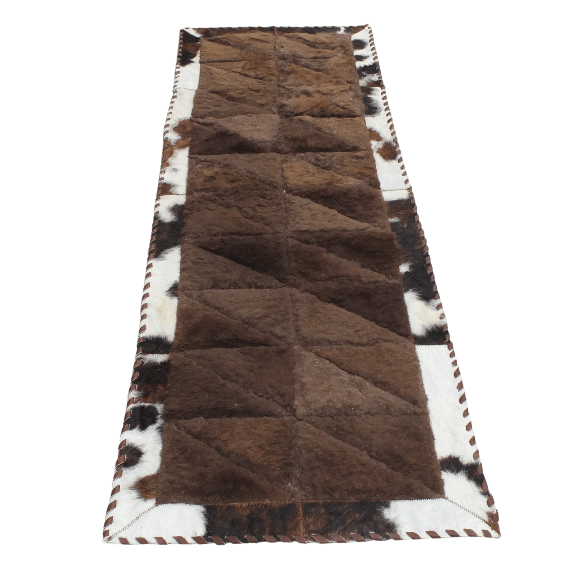 Rectangle Patchwork Area Rug - Bison Center 2'x6' - Hides & Leathers - Bison Rugs