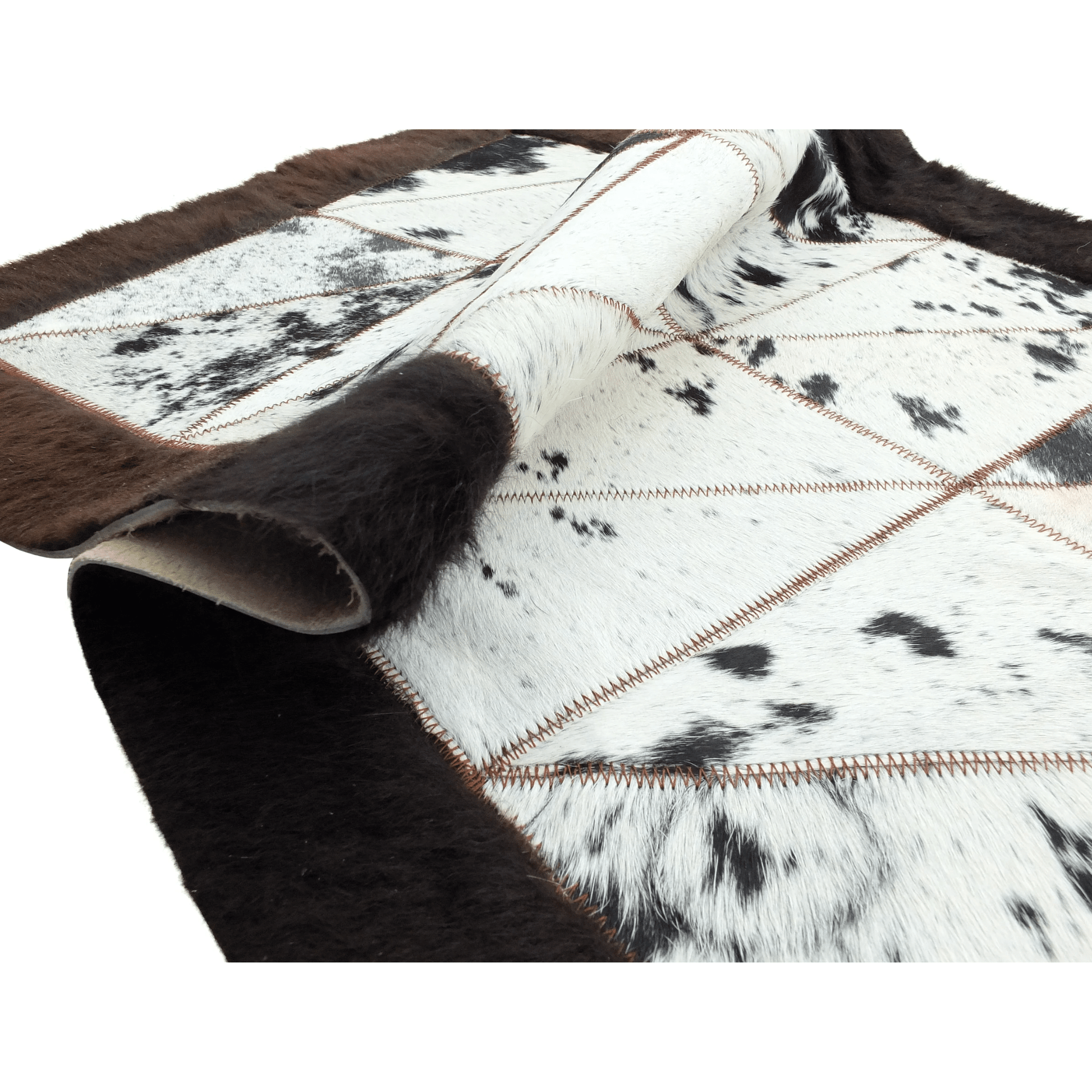 Rectangle Patchwork Area Rug - Bison Edge 2'x6' - Light Cowhide Center - Hides & Leathers - Bison Rugs