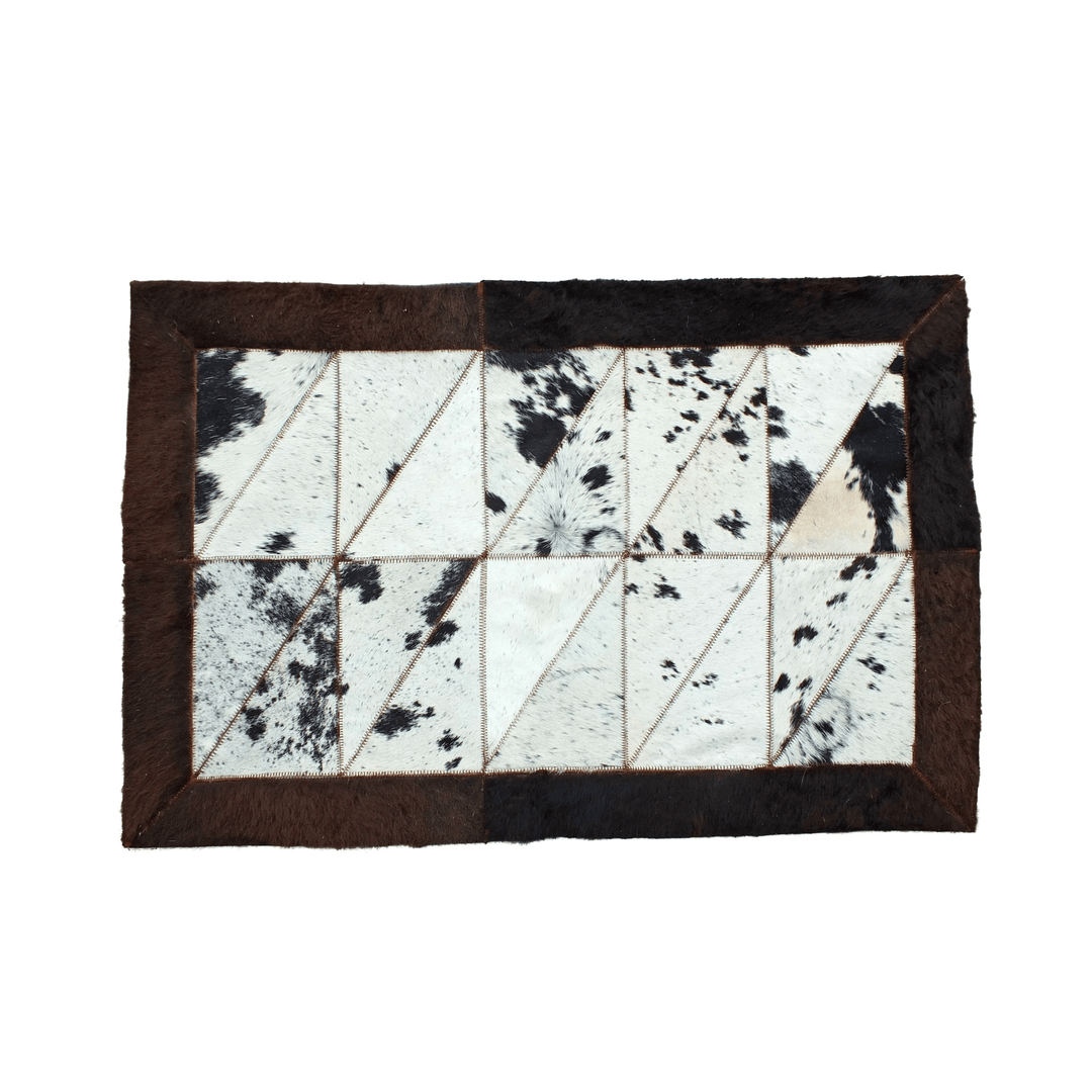 Rectangle Patchwork Area Rug - Bison Edge & Cowhide Center 2'x6' - Hides & Leathers - Bison Rugs