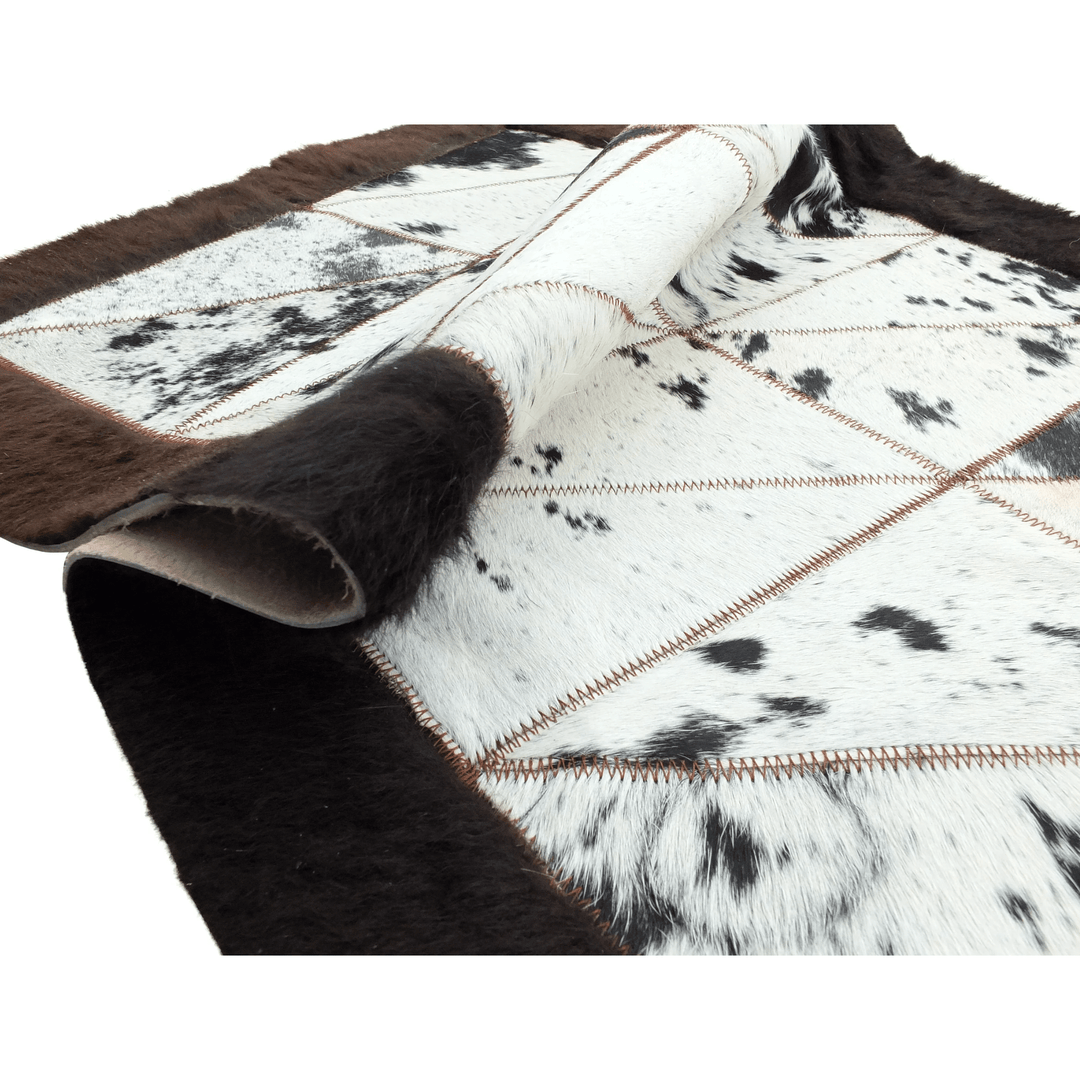 Rectangle Patchwork Area Rug - Bison Edge & Cowhide Center 2'x6' - Hides & Leathers - Bison Rugs