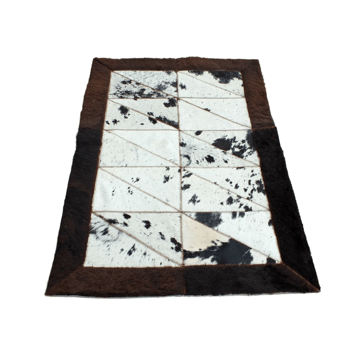 Rectangle Patchwork Area Rug - Bison Edge & Cowhide Center 2'x6' - Hides & Leathers - Bison Rugs