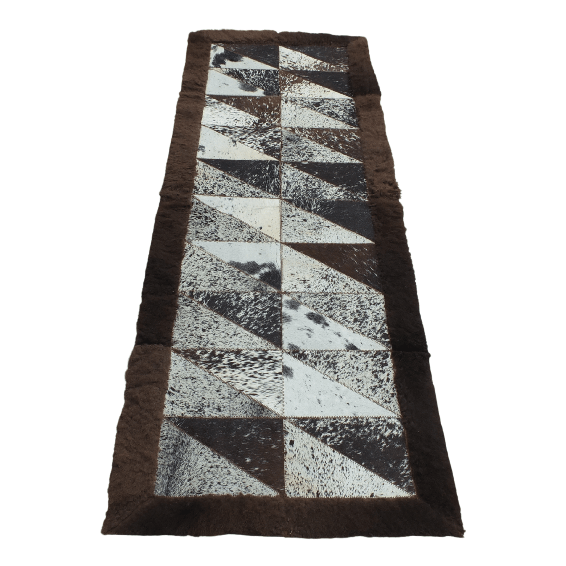 Rectangle Patchwork Area Rug - Cowhide Center, Bison Edge - 2'x6 - Hides & Leathers - Bison Rugs