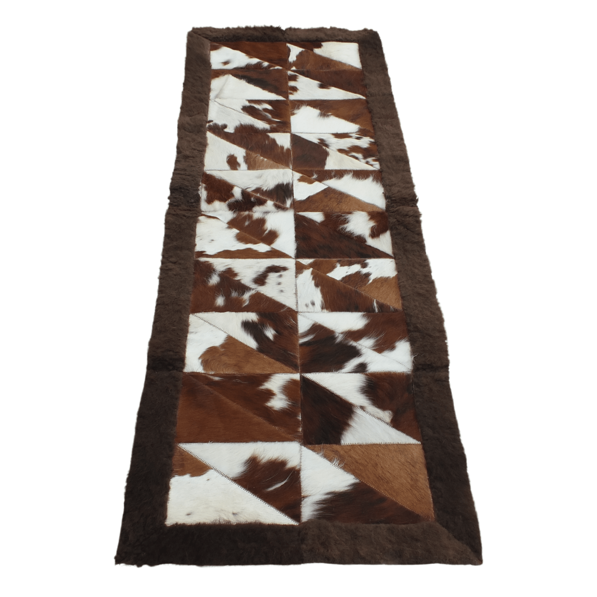Rectangle Patchwork Area Rug - Cowhide Center, Bison Edge - 2'x6 - Hides & Leathers - Bison Rugs