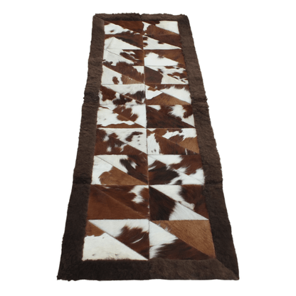 Rectangle Patchwork Area Rug - Cowhide Center, Bison Edge - 2'x6 - Hides & Leathers - Bison Rugs