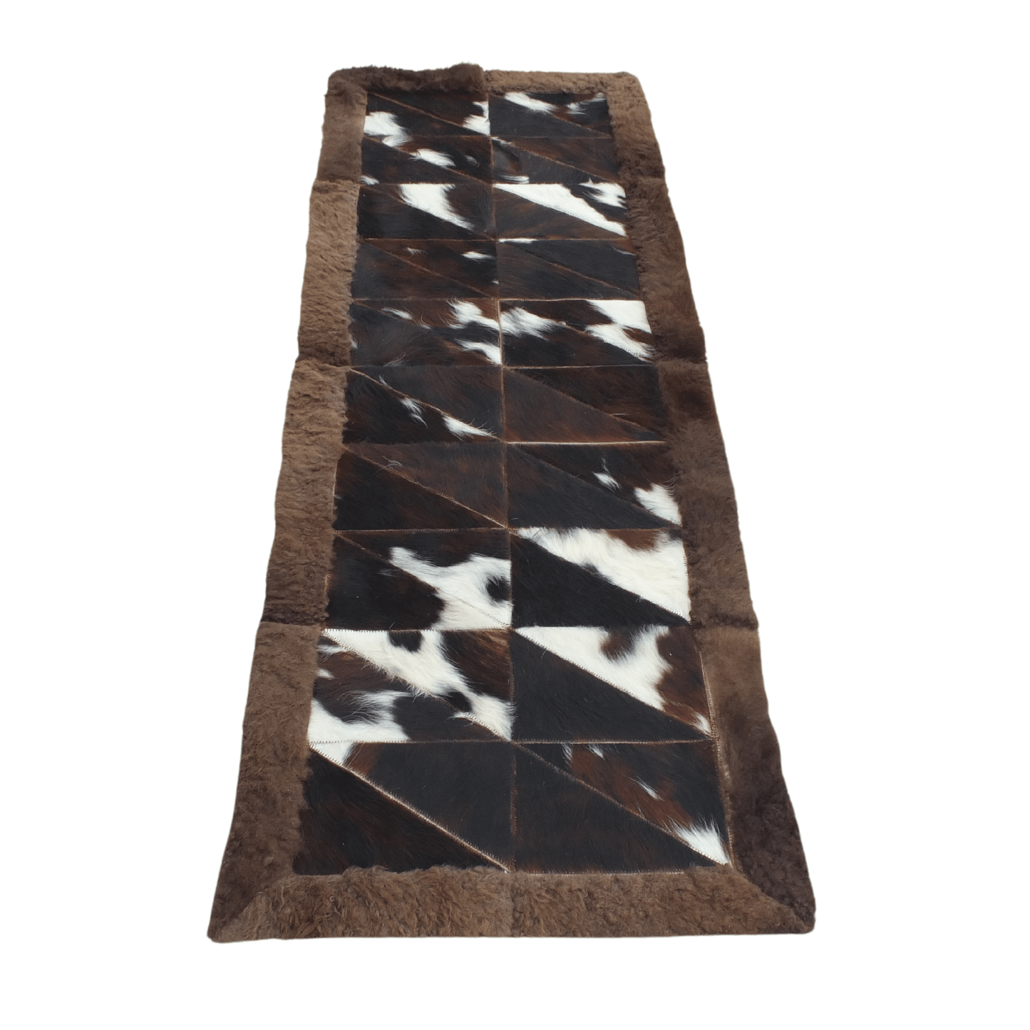 Rectangle Patchwork Area Rug - Cowhide Center, Bison Edge - 2'x6 - Hides & Leathers - Bison Rugs