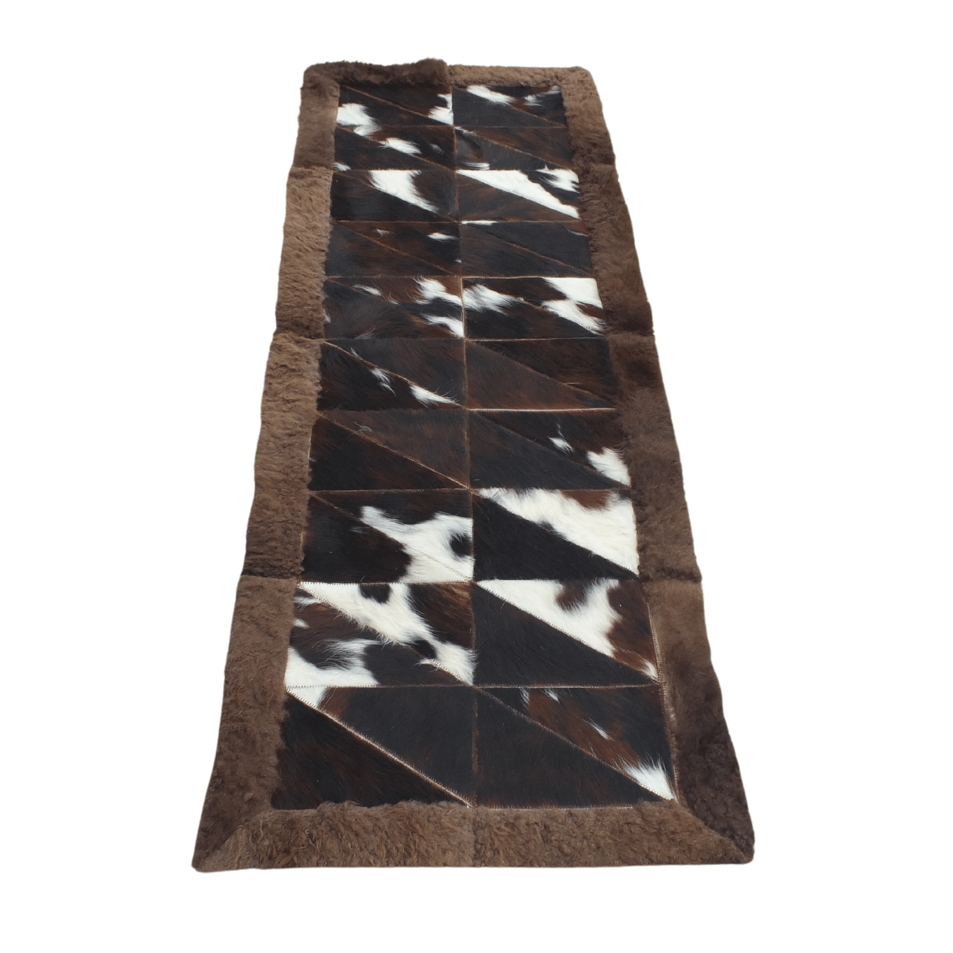 Rectangle Patchwork Area Rug - Cowhide Center, Bison Edge - 2'x6 - Hides & Leathers - Bison Rugs