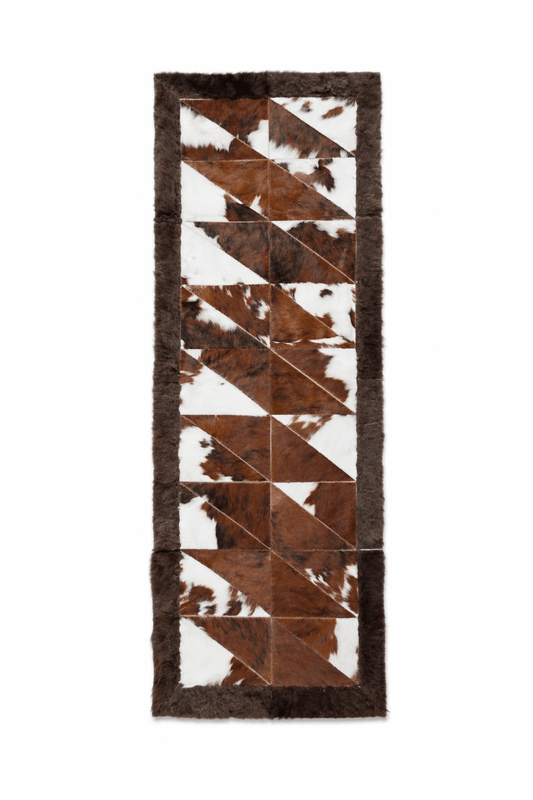 Rectangle Patchwork Area Rug - Cowhide Center, Bison Edge - 2'x6 - Hides & Leathers - Runner Rug