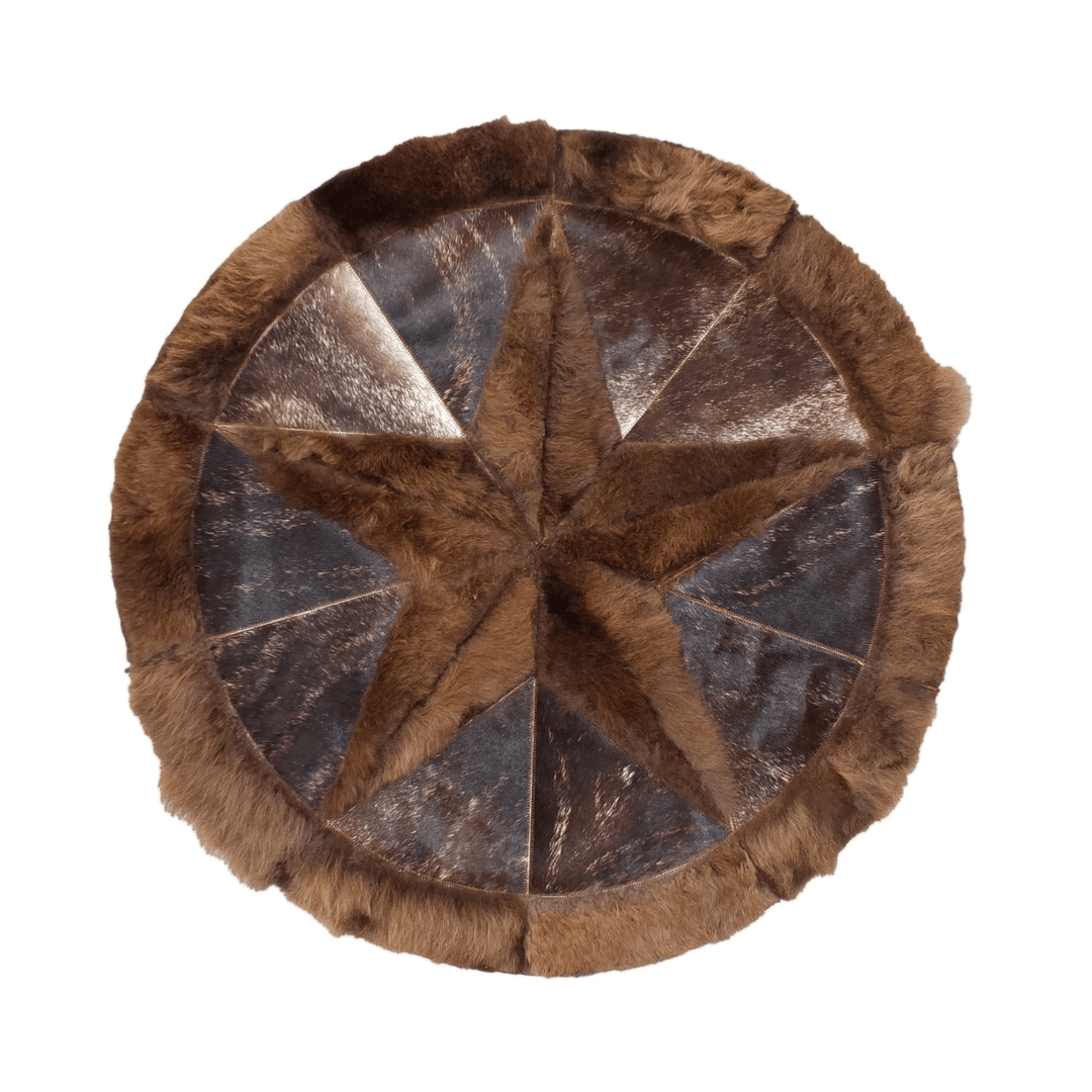 Round Western Rug - Bison Star & Edge 60" - Hides & Leathers - Bison Rugs