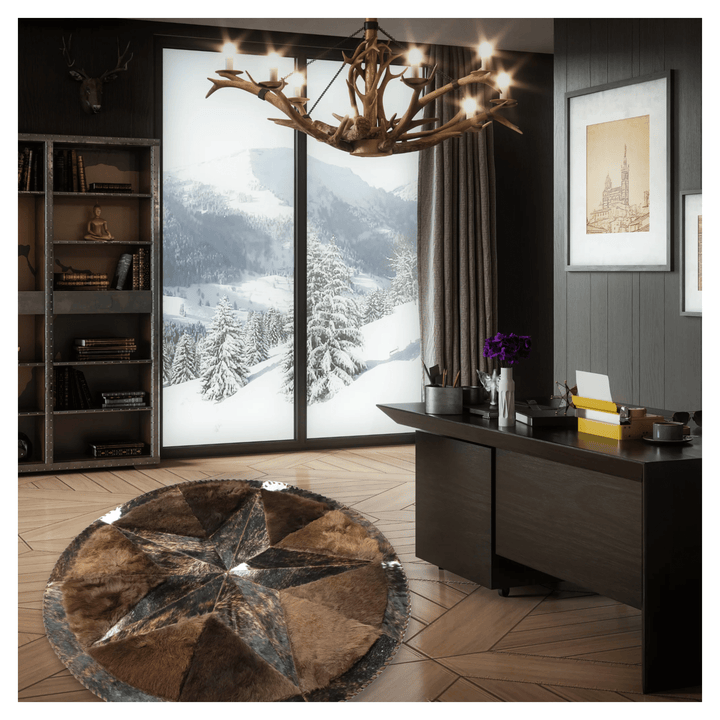 Round Western Rug - Bison Star & Edge 72" - Hides & Leathers - Bison Rugs