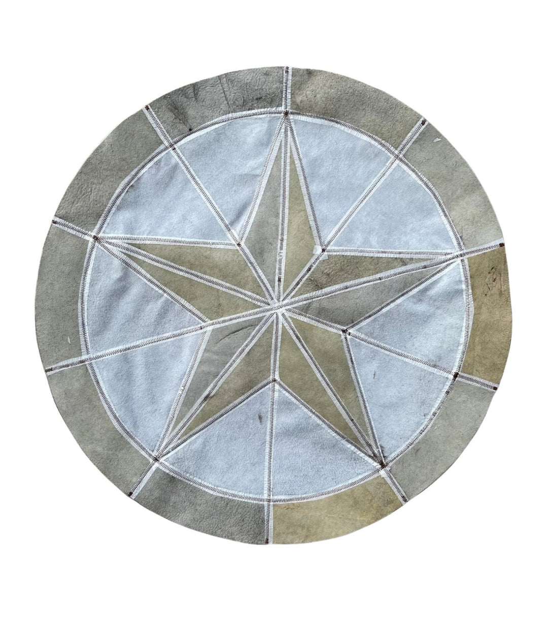Round Western Rug - Bison Star & Edge (Black Speckled) - Hides & Leathers - 