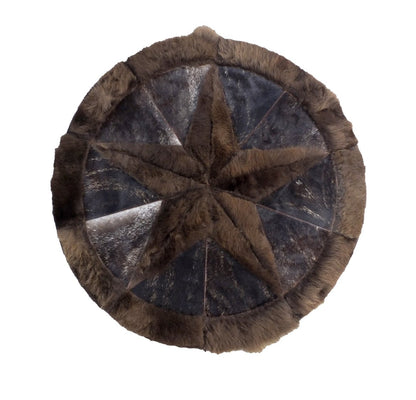 Round Western Rug - Bison Star & Edge (Dark Brindle) - Hides & Leathers - 
