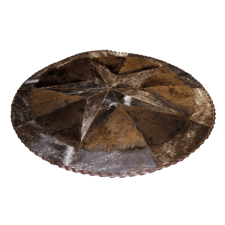 Round Western Rug - Cowhide Star & Edge, Bison Fill 42" - Hides & Leathers - Cowhide Rugs