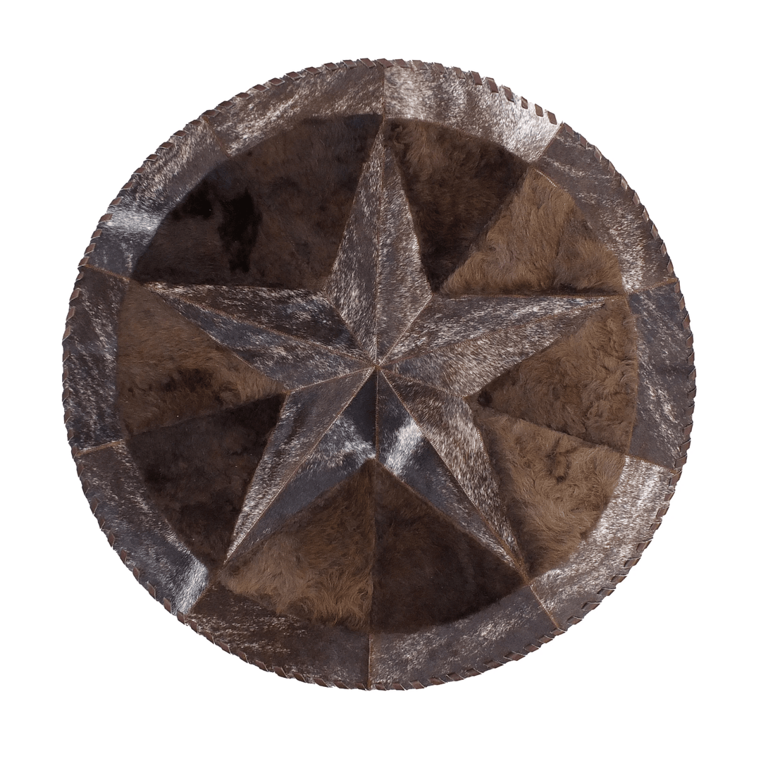 Round Western Rug - Cowhide Star & Edge, Bison Fill 42" - Hides & Leathers - Cowhide Rugs