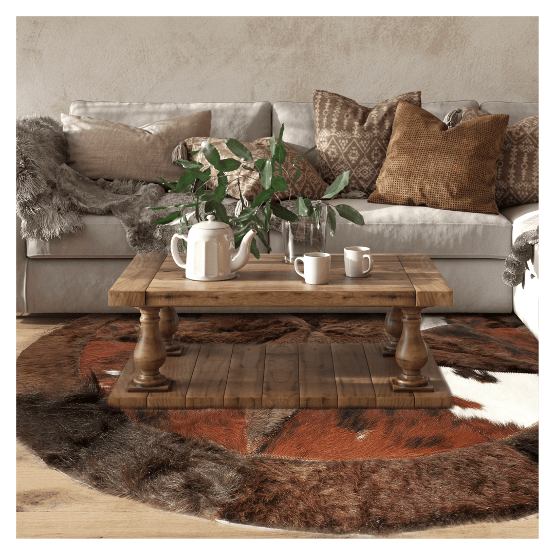 Round Western Rug - Cowhide Star & Edge, Bison Fill 42" - Hides & Leathers - Cowhide Rugs