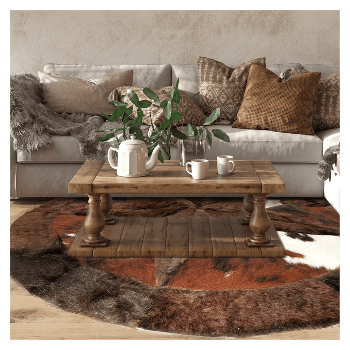 Round Western Rug - Cowhide Star & Edge, Bison Fill 42" - Hides & Leathers - Cowhide Rugs