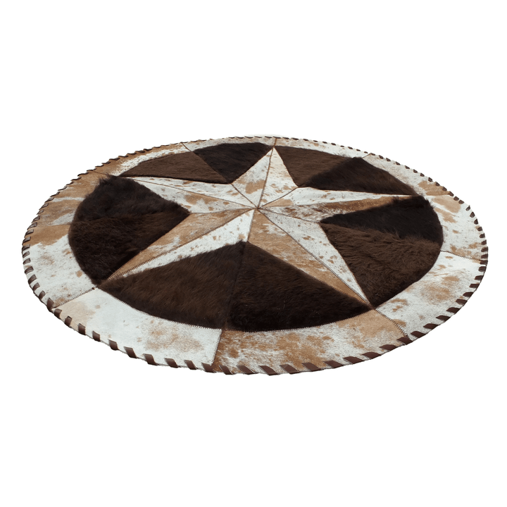 Round Western Rug - Cowhide Star & Edge, Bison Fill 60" - Hides & Leathers - Cowhide Rugs