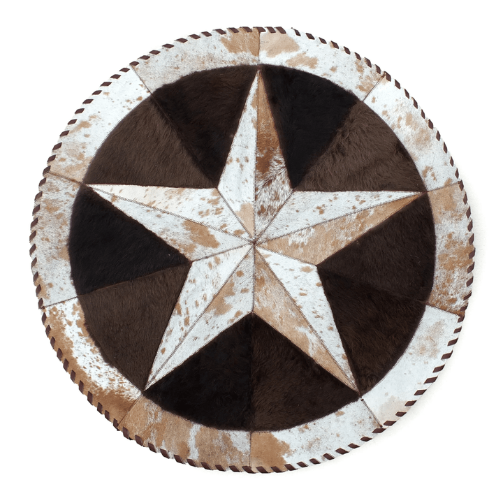 Round Western Rug - Cowhide Star & Edge, Bison Fill 60" - Hides & Leathers - Cowhide Rugs