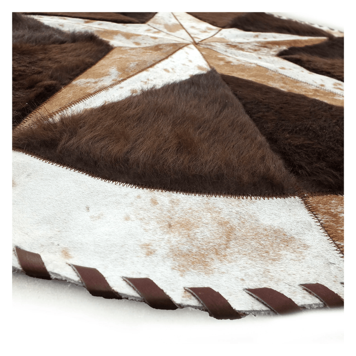 Round Western Rug - Cowhide Star & Edge, Bison Fill 60" - Hides & Leathers - Cowhide Rugs