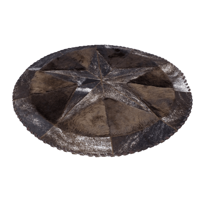 Round Western Rug - Cowhide Star & Edge, Bison Fill 72" - Hides & Leathers - Cowhide Rugs