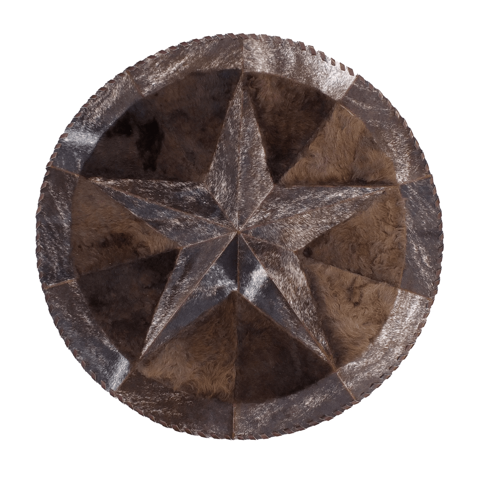 Round Western Rug - Cowhide Star & Edge, Bison Fill 72" - Hides & Leathers - Cowhide Rugs