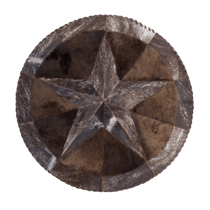 Round Western Rug - Cowhide Star & Edge, Bison Fill 72" - Hides & Leathers - Cowhide Rugs