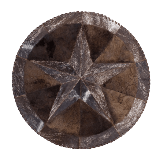 Round Western Rug - Cowhide Star & Edge, Bison Fill 72" - Hides & Leathers - Cowhide Rugs