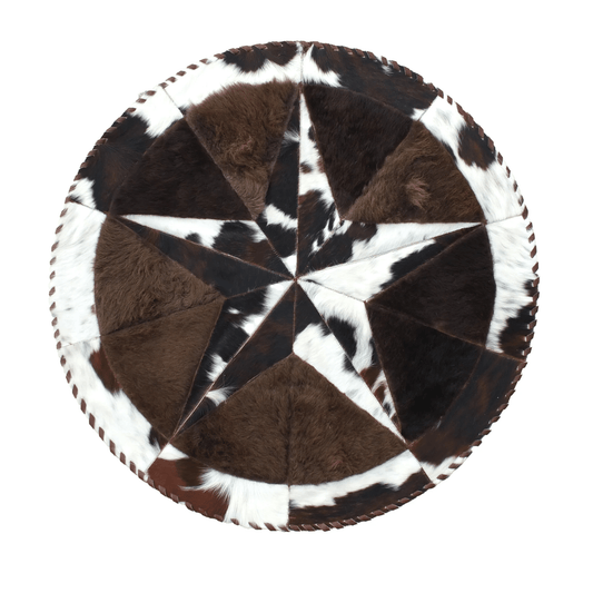 Round Western Rug - Cowhide Star & Edge, Bison Fill 72" - Hides & Leathers - Cowhide Rugs
