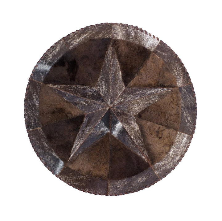Round Western Rug - Cowhide Star & Edge, Bison Fill (Brindle) - Hides & Leathers - 