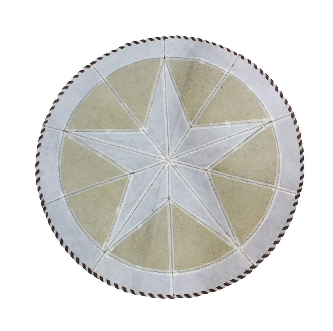 Round Western Rug - Cowhide Star & Edge, Bison Fill (Brindle) - Hides & Leathers - 