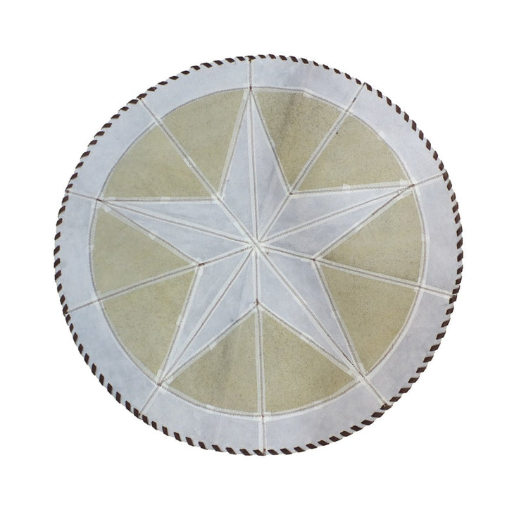 Round Western Rug - Cowhide Star & Edge, Bison Fill (Brindle) - Hides & Leathers - 