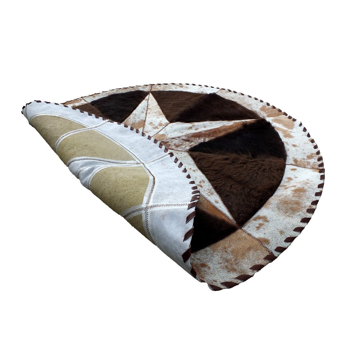 Round Hide Rugs Round Western Rug -Cowhide Star & Edge, Bison Fill (Brown speckled ...