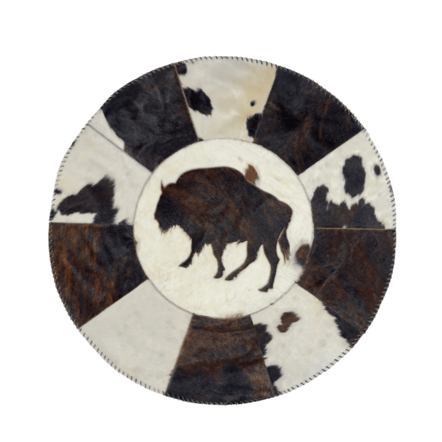 Round Western Rug - Cowhide with Bison Print 42" - Hides & Leathers - Cowhide Rugs