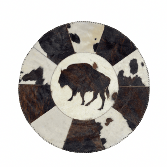 Round Western Rug - Cowhide with Bison Print 42" - Hides & Leathers - Cowhide Rugs