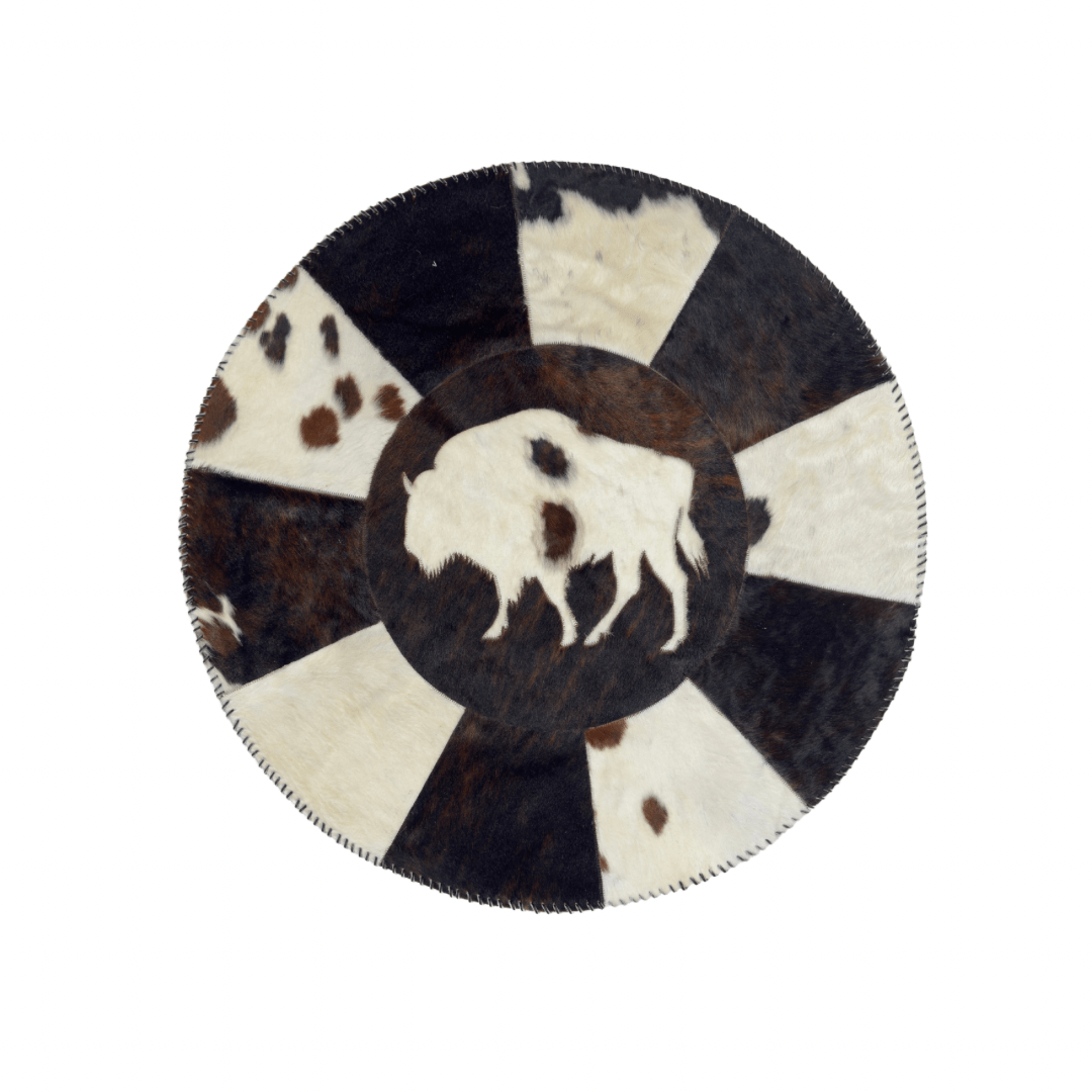 Round Western Rug - Cowhide with Bison Print 42" - Hides & Leathers - Cowhide Rugs